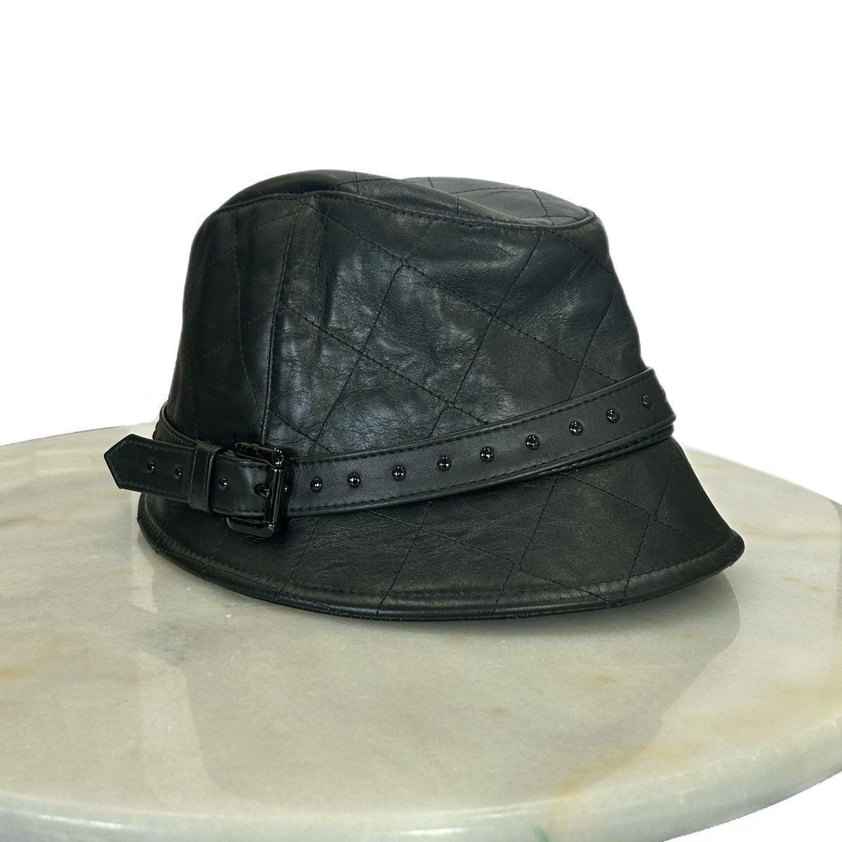 BURBERRY - Black Leather Hat Sz M