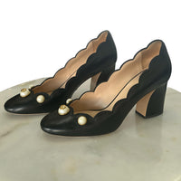 GUCCI - Pearl & Scalloped Edge Block Heels Sz 37.5 EU