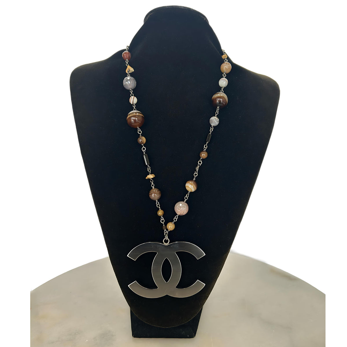 CHANEL - Multi-stone & Resin Oversized CC Pendant Necklace