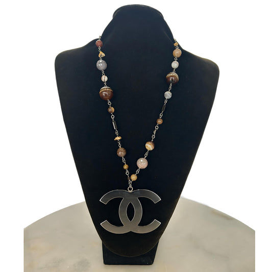 CHANEL - Multi-stone & Resin Oversized CC Pendant Necklace