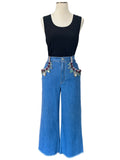 DOLCE & GABBANA - Embellished Cropped Wide Leg Jeans Sz IT 44