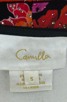 CAMILLA - Midnight Poppy Button Dress With Shaped Waistband Sz S