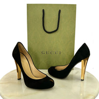 GUCCI - Black Suede Peep Toe Pumps Sz 37