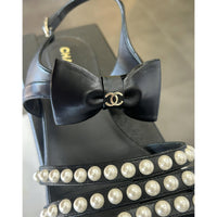 CHANEL - Pearl & Leather Bow Sandals Sz 40C