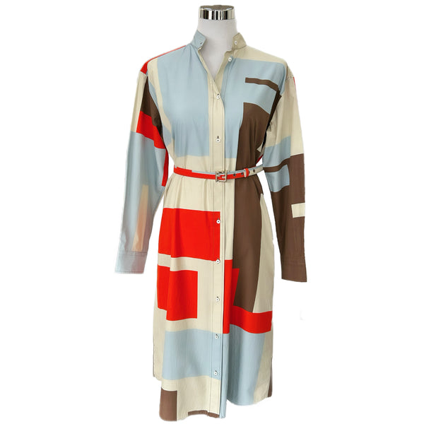 FENDI - FF Puzzle Print Cotton Shirt Dress Sz 42