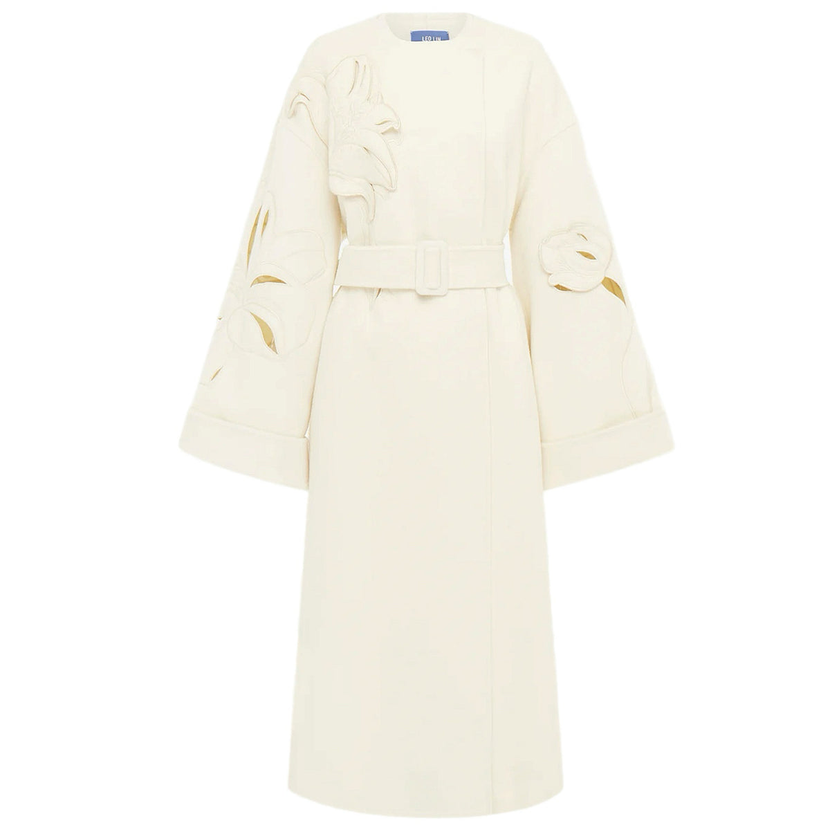 LEO LIN - Celestine Appliqué Wool Coat in Snow Sz S