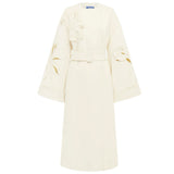 LEO LIN - Celestine Appliqué Wool Coat in Snow Sz S