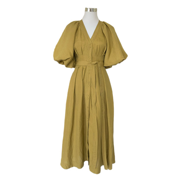 AJE - Evermore Puff Sleeve Dress in Olive Sz 6 Open Vault - Designer Consigners AJE - Evermore Puff Sleeve Dress in Olive Sz 6 Open Vault - Designer Consigners