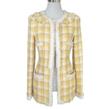 CHANEL - Yellow Tweed Houndstooth Jacket Sz 38