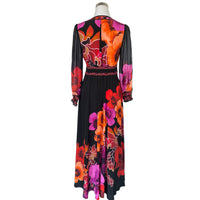 CAMILLA - Midnight Poppy Button Dress With Shaped Waistband Sz S