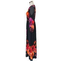 CAMILLA - Midnight Poppy Button Dress With Shaped Waistband Sz S