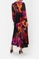 CAMILLA - Midnight Poppy Button Dress With Shaped Waistband Sz S