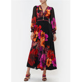 CAMILLA - Midnight Poppy Button Dress With Shaped Waistband Sz S