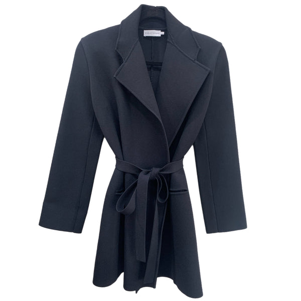 SCANLAN THEODORE - Black  Milano Crepe Knit Belted Coat - Sz S/M