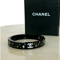 CHANEL - Black Resin Crystal CC Bangle