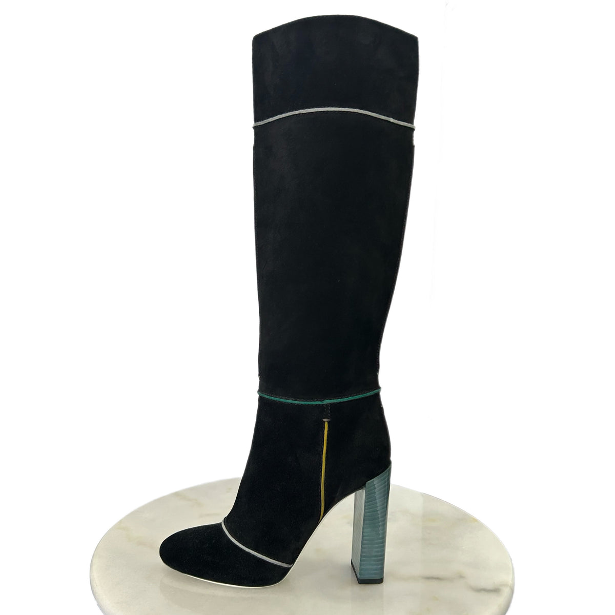 FENDI - Tall Black Suede Block Heel Boots Sz 40