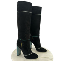 FENDI - Tall Black Suede Block Heel Boots Sz 40