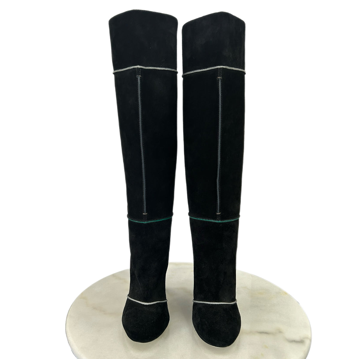 FENDI - Tall Black Suede Block Heel Boots Sz 40