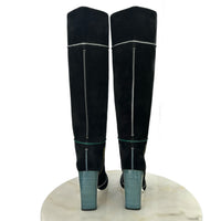 FENDI - Tall Black Suede Block Heel Boots Sz 40