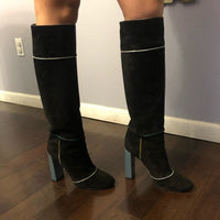 FENDI - Tall Black Suede Block Heel Boots Sz 40