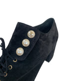 CHANEL - Pearl & Black Suede Leather Block Heel Shoes Sz 39.5