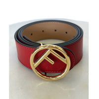 FENDI - Gold F Reversible Red / Tan Leather Belt