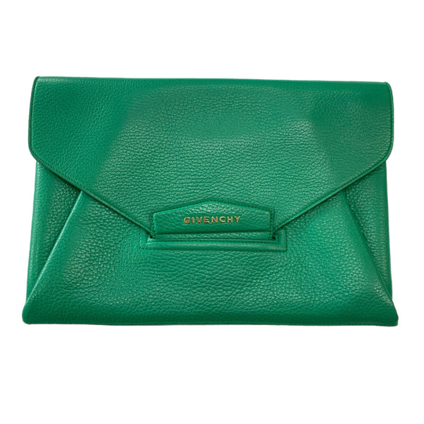 GIVENCHY - Antigona Green Leather Envelope Clutch