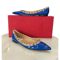 VALENTINO - Rockstud Blue Leather Flats Sz 37