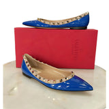 VALENTINO - Rockstud Blue Leather Flats Sz 37