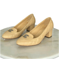 CHANEL - CC Quilted Leather Block Heels Sz 38.5
