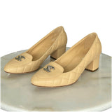 CHANEL - CC Quilted Leather Block Heels Sz 38.5