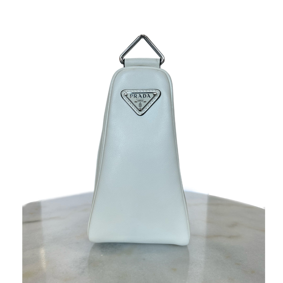 PRADA - White Leather Triangle Crossbody Bag