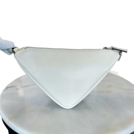 PRADA - White Leather Triangle Crossbody Bag