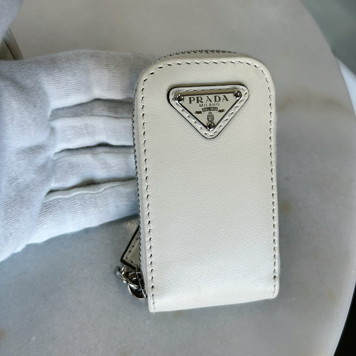 PRADA - White Leather Triangle Crossbody Bag