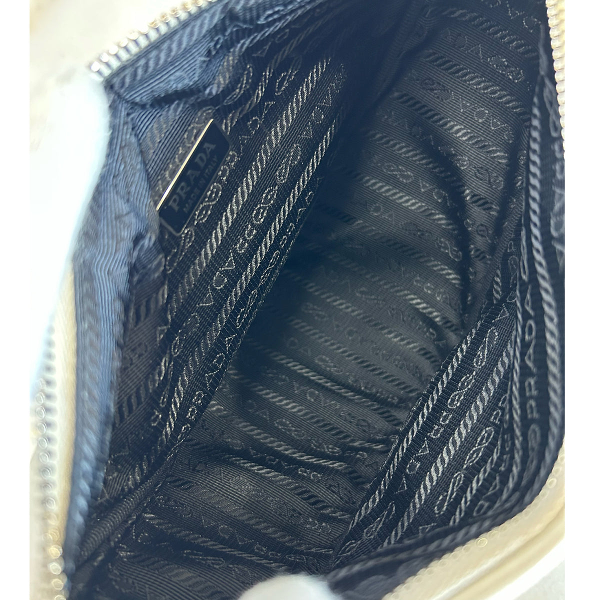 PRADA - White Leather Triangle Crossbody Bag