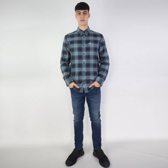 FRED PERRY - Bold Tartan Blue Shirt - Size S